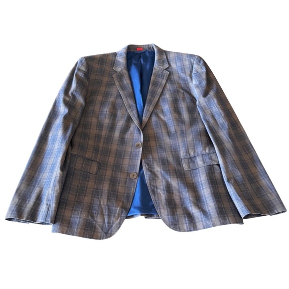 Hugo Boss Aeris‎ Plaid Slim Sport Coat 44R Brown Blue Cotton EUC Designer Preppy